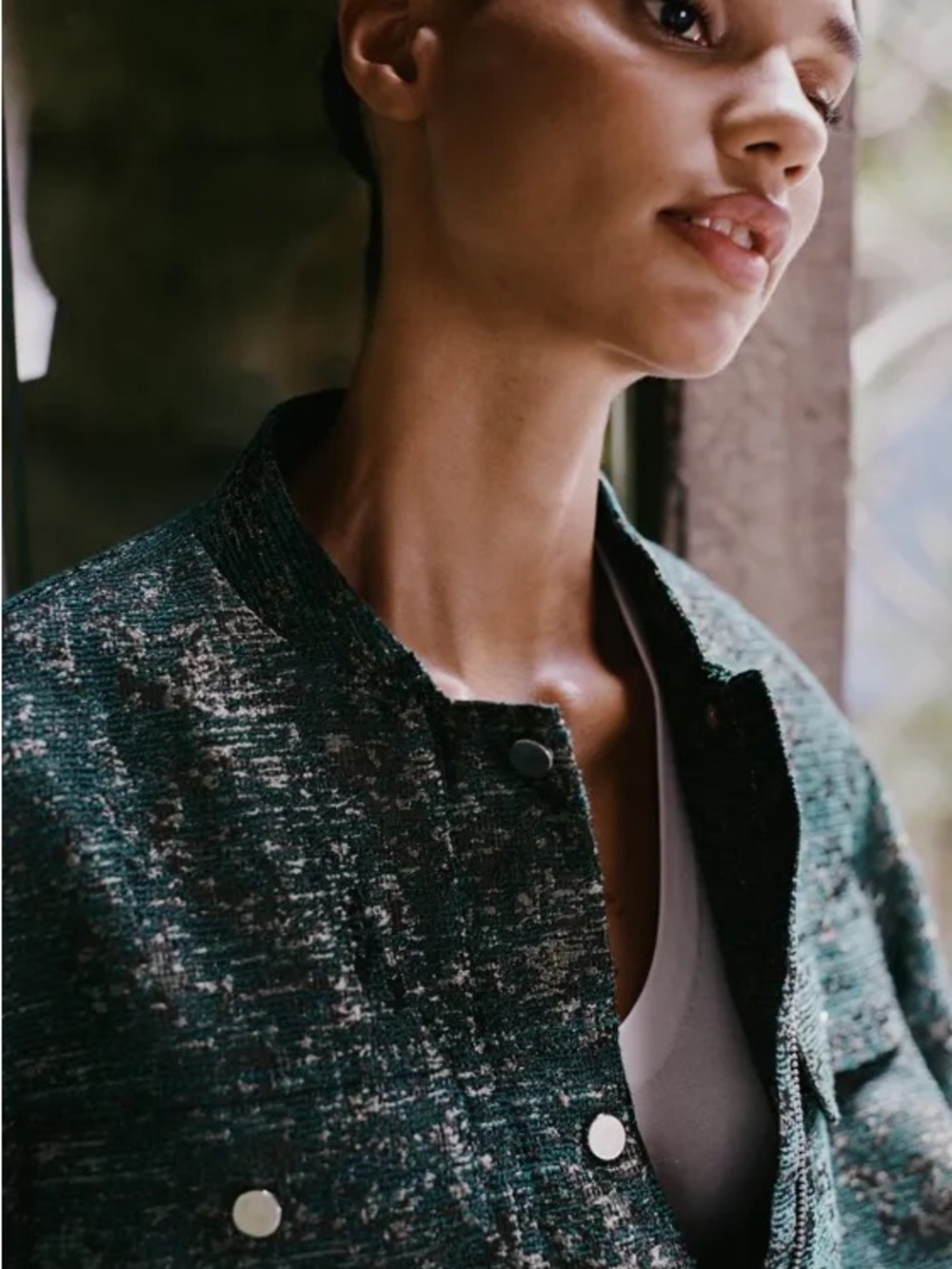Zara Teal Green Metallic-Thread Bomber Jacket - Picture 11 of 11